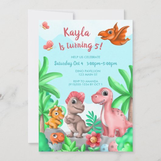 Dinosaurus van het meisje Verjaardag Kaart (Voorkant)