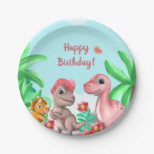 Dinosaurus van het meisje Verjaardag Papieren Bordje (Voorkant)