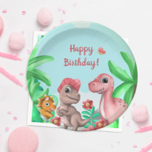 Dinosaurus van het meisje Verjaardag Papieren Bordje