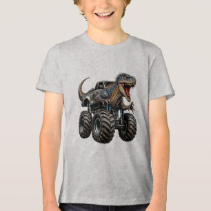 Dinosaurus Velociraptor Monster Truck Tri-Blend Shirt