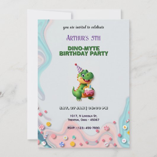 Dinosaurus Verjaardag Bash Gepersonaliseerd Kaart (Voorkant)