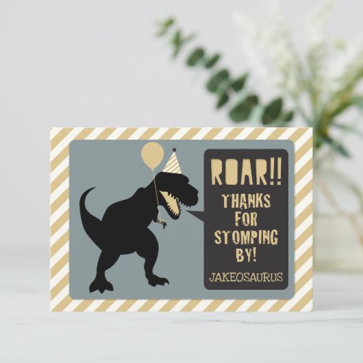 Dinosaurus Verjaardag Bedankkaart Goud (Staand voorkant)