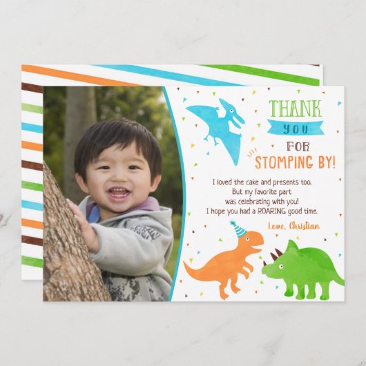 Dinosaurus verjaardag bedankkaarten kaart (Voorkant / Achterkant)