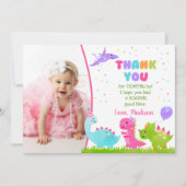 Dinosaurus verjaardag bedankkaartjes voor meisje kaart (Voorkant)