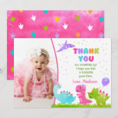 Dinosaurus verjaardag bedankkaartjes voor meisje kaart (Voorkant / Achterkant)