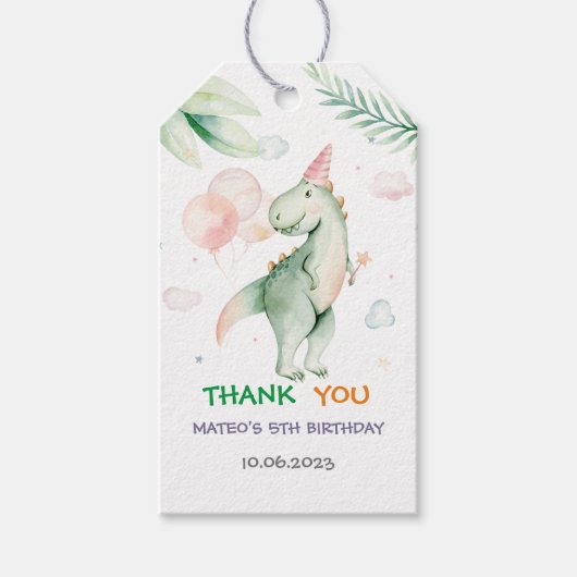 Dinosaurus Verjaardag Bedankt Cadeautags Cadeaulabel (Voorkant)