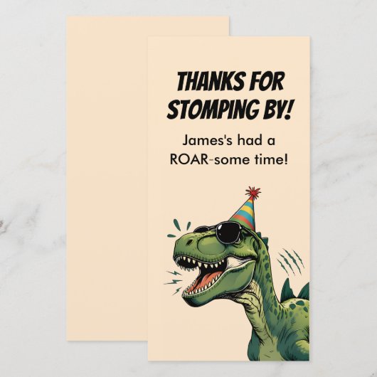 Dinosaurus Verjaardag Bedankt Card Flat Kinder Par (Voorkant / Achterkant)