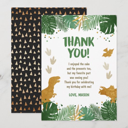 Dinosaurus Verjaardag Bedankt Card Party Boy Dino Kaart (Voorkant / Achterkant)