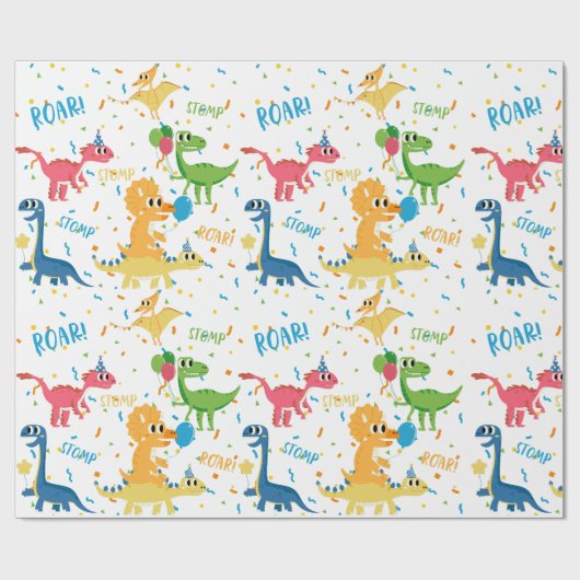 DINOSAURUS VERJAARDAG CADEAUPAPIER (Vlak)