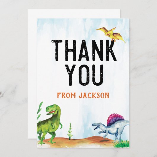 Dinosaurus Verjaardag Dank u kaart (Voorkant / Achterkant)