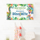 Dinosaurus Verjaardag Dino-mite Tropisch Welkomstf Spandoek (Insitu)