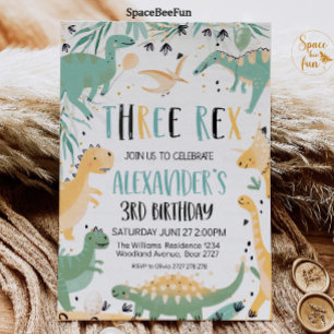 Dinosaurus Verjaardag Drie Rex Uitnodiging Jongen