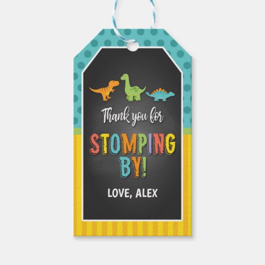 Dinosaurus Verjaardag Favor Tag - Stomping By Cadeaulabel (Voorkant)