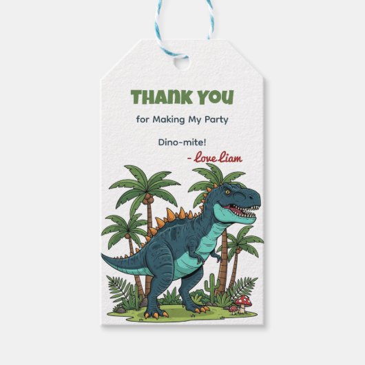 Dinosaurus verjaardag favorietjes labels cadeaulabel (Voorkant)