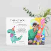 Dinosaurus Verjaardag Foto Party Custom Bedankkaart (Staand voorkant)