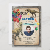 Dinosaurus verjaardag foto uitnodiging rustiek (Voorkant)