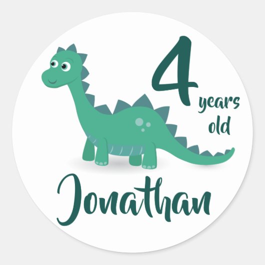 Dinosaurus verjaardag gepersonaliseerde stickers. ronde sticker (Voorkant)