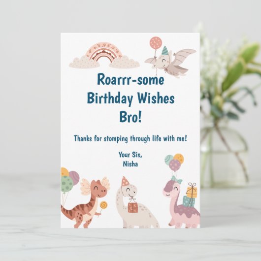 Dinosaurus Verjaardag Groeten Bedankkaart (Staand voorkant)