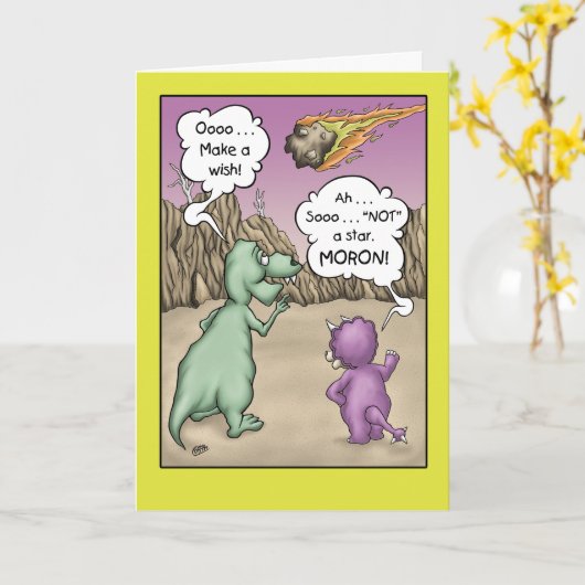 Dinosaurus Verjaardag Humor, Wens op een ster Kaart (Gele Bloem)