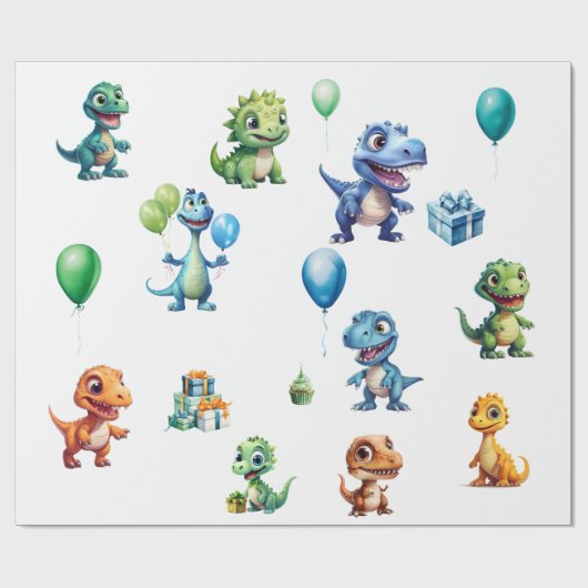 Dinosaurus Verjaardag Inpakpapier (Vlak)