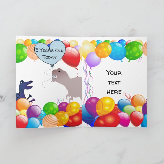 Dinosaurus Verjaardag Kaart voor 3-jarige (Binnen)