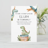 Dinosaurus Verjaardag Kinder Partij Kaart (Staand voorkant)