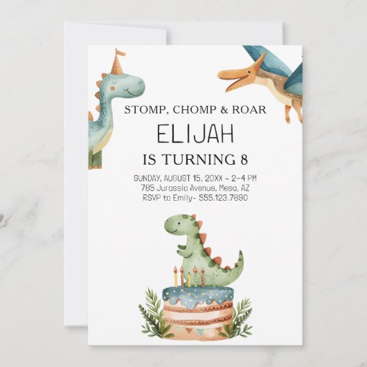 Dinosaurus Verjaardag Kinder Partij Kaart (Voorkant)