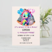 Dinosaurus verjaardag kleurrijk om een explosie el kaart (Staand voorkant)