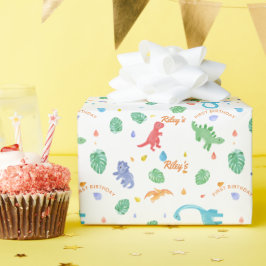 Dinosaurus Verjaardag Kleurrijk Schattig Cadeaupapier