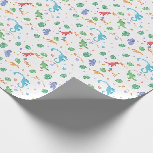 Dinosaurus Verjaardag Kleurrijk Schattig Cadeaupapier (Hoek)
