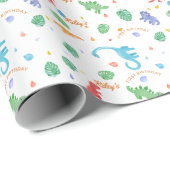 Dinosaurus Verjaardag Kleurrijk Schattig Cadeaupapier (Rol Hoek)