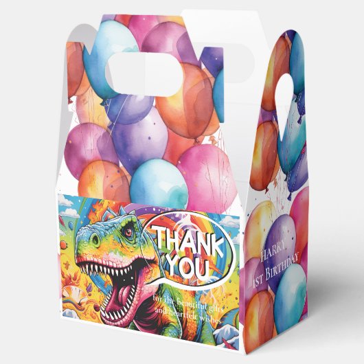 Dinosaurus verjaardag kleurrijke schattig bedankdoosjes (Geopend)