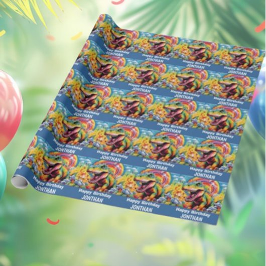 Dinosaurus verjaardag kleurrijke schattig cadeaupapier