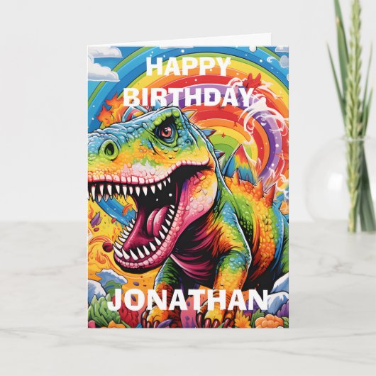 Dinosaurus verjaardag kleurrijke schattig kaart (Voorkant)