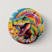 Dinosaurus verjaardag kleurrijke schattig ronde button 5,7 cm (Voorkant)