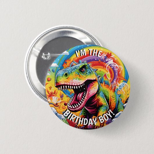 Dinosaurus verjaardag kleurrijke schattig ronde button 5,7 cm (Voorkant /achterkant)