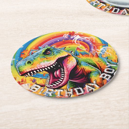 Dinosaurus verjaardag kleurrijke schattig ronde kartonnen onderzetter (Gebogen)