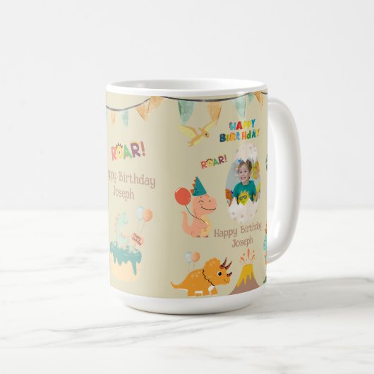 Dinosaurus Verjaardag Mok Gift – Aangepaste Naam & (Voorkant rechts)