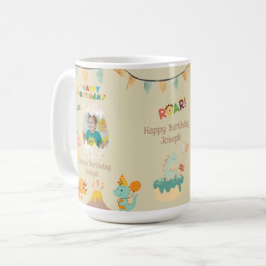 Dinosaurus Verjaardag Mok Gift – Aangepaste Naam & (Voorkant links)