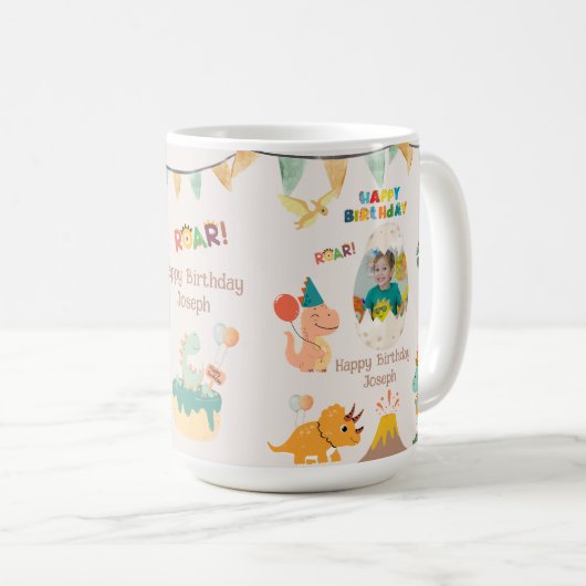 Dinosaurus Verjaardag Mok Gift – Aangepaste Naam & (Voorkant rechts)