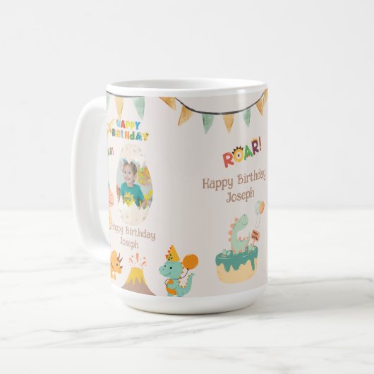Dinosaurus Verjaardag Mok Gift – Aangepaste Naam & (Voorkant links)