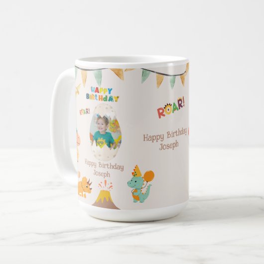 Dinosaurus Verjaardag Mok Gift – Custom Photo (Voorkant links)