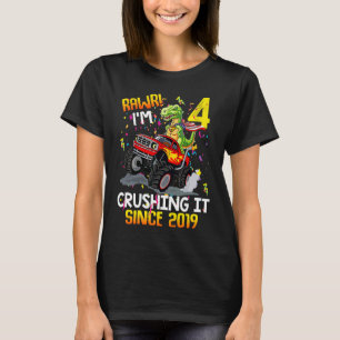 Dinosaurus Verjaardag Monster Truck Rawr Ik ben 4  T-shirt