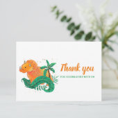 Dinosaurus Verjaardag | Oranje Triceratops Dank u Bedankkaart (Staand voorkant)