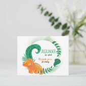Dinosaurus Verjaardag | Oranje Triceratops Dank u Briefkaart (Staand voorkant)