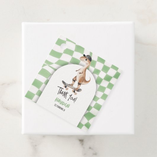 Dinosaurus Verjaardag Retro T Rex Geruit Bedankjes Labels (In situ)