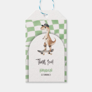 Dinosaurus Verjaardag Retro T Rex Geruit Cadeaulabel