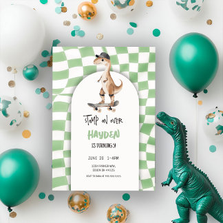 Dinosaurus Verjaardag Retro T Rex Geruit Kaart