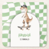 Dinosaurus Verjaardag Retro T Rex Geruit Kartonnen Onderzetters (Voorkant)