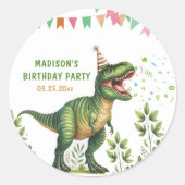 Dinosaurus Verjaardag Ronde Sticker (Voorkant)